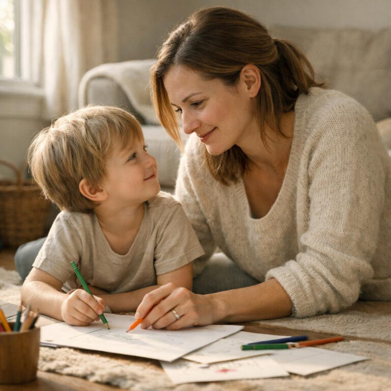 Mother spending quality one-on-one time with her child during the 10-minute connection rule to build trust and reduce tantrums