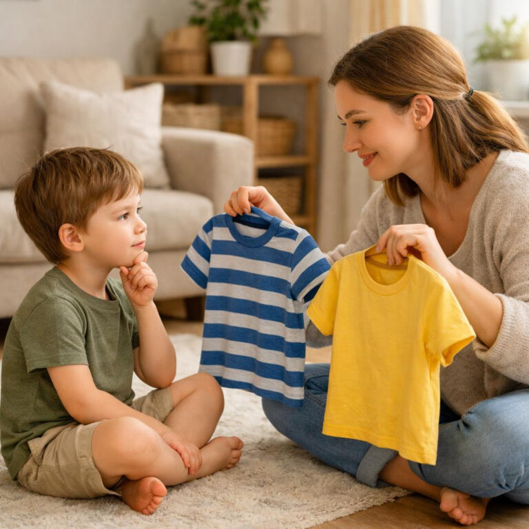 Parent offering a child two clothing choices to reduce power struggles and encourage cooperation